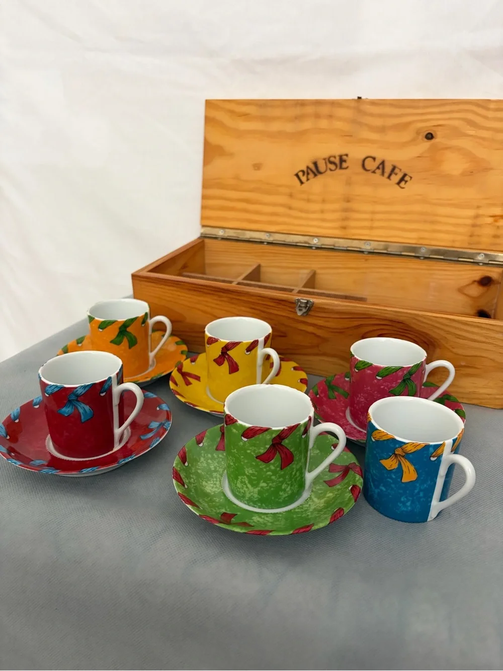 Pause Café Espresso Cups Saucers Set L’Hirondelle France Wooden Box(F304)